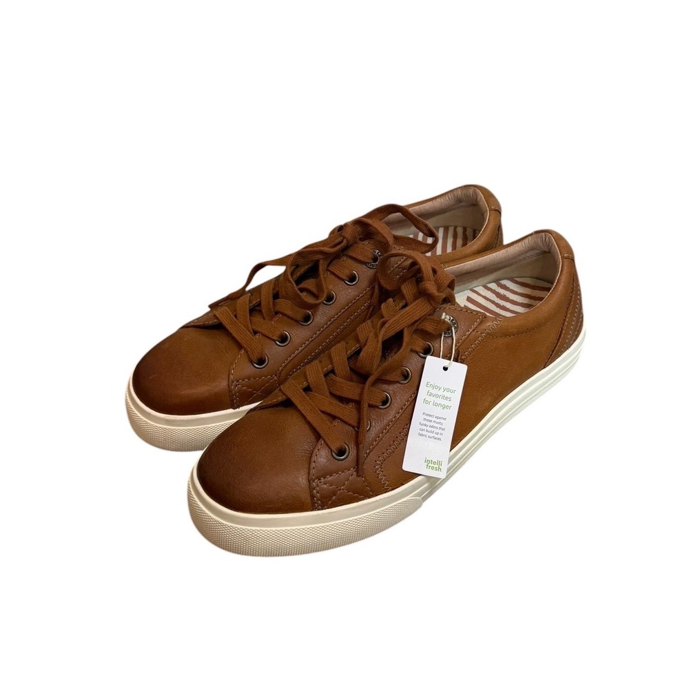 Taos Plim Soul Lux Cognac Brown Leather Low Top Sneakers Women Size 9 - Picture 3 of 9